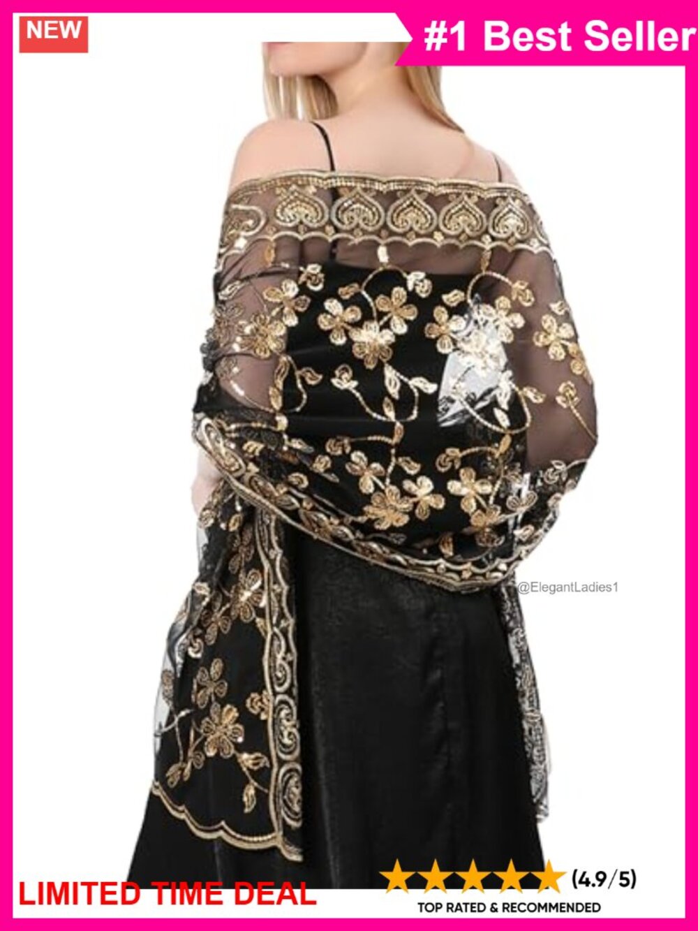Chiffon Floral Sequin Shawl Wrap Evening Wedding Formal Sheer